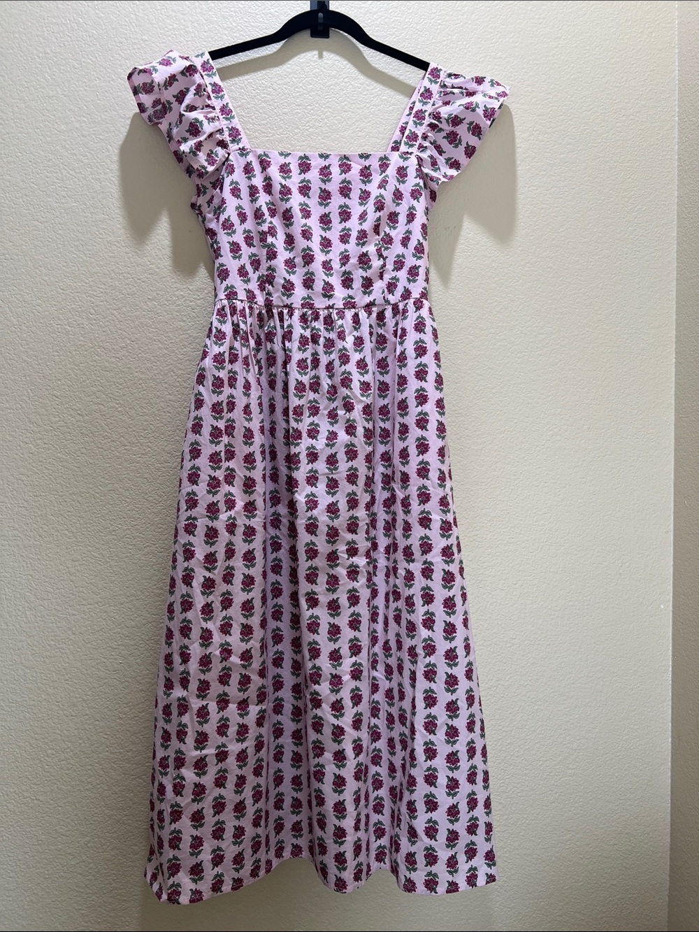 J. Crew Pink Floral Ruffle Strap Midi Dress